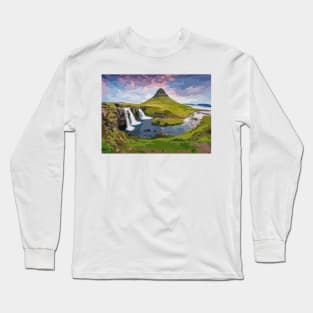 Mount Kirkjufell Painting Long Sleeve T-Shirt